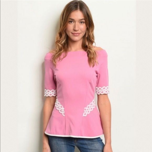 NWT Short sleeve crochet trim detail peplum top lot of 3 - Picture 2 of 3